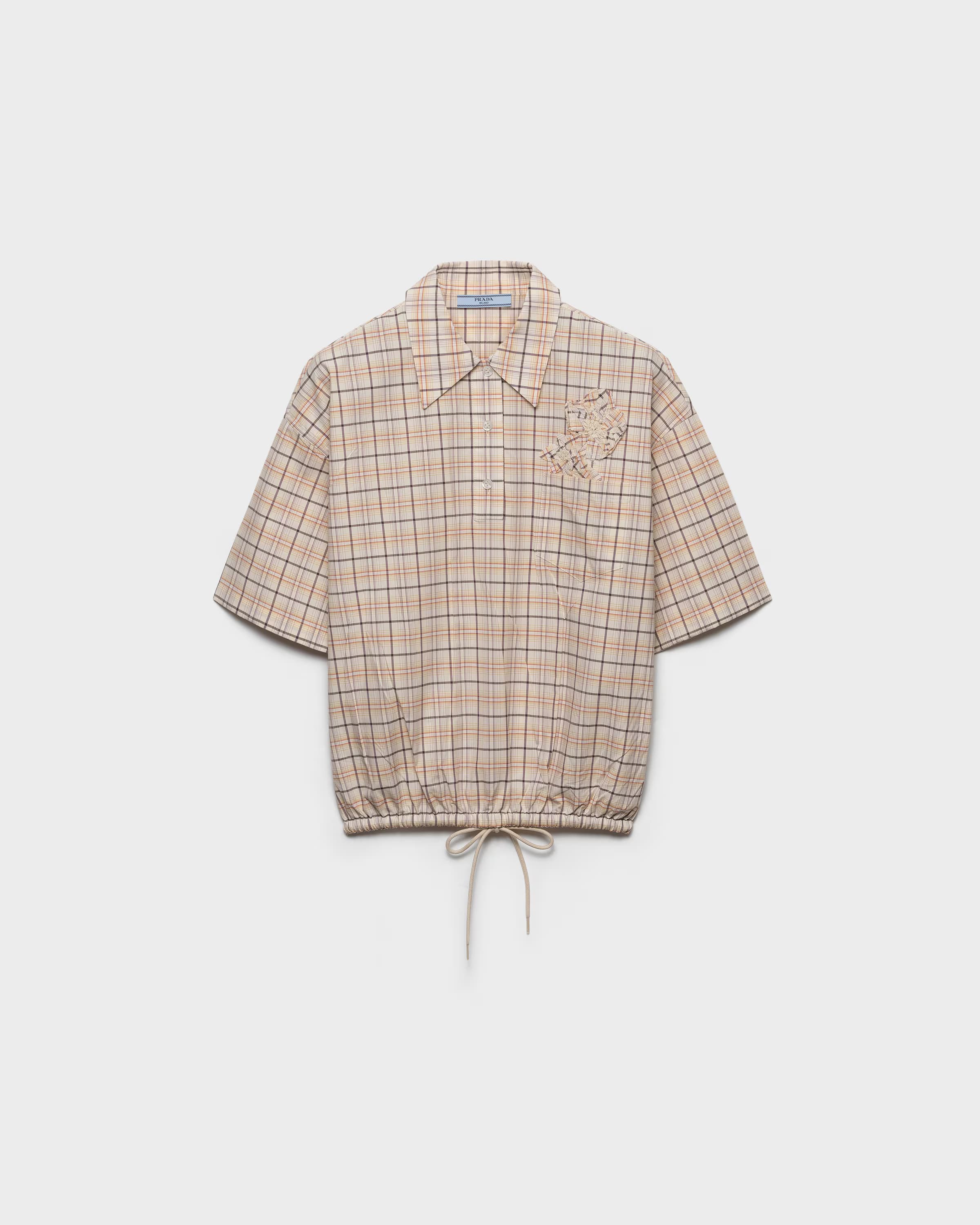 Embroidered checked poplin top